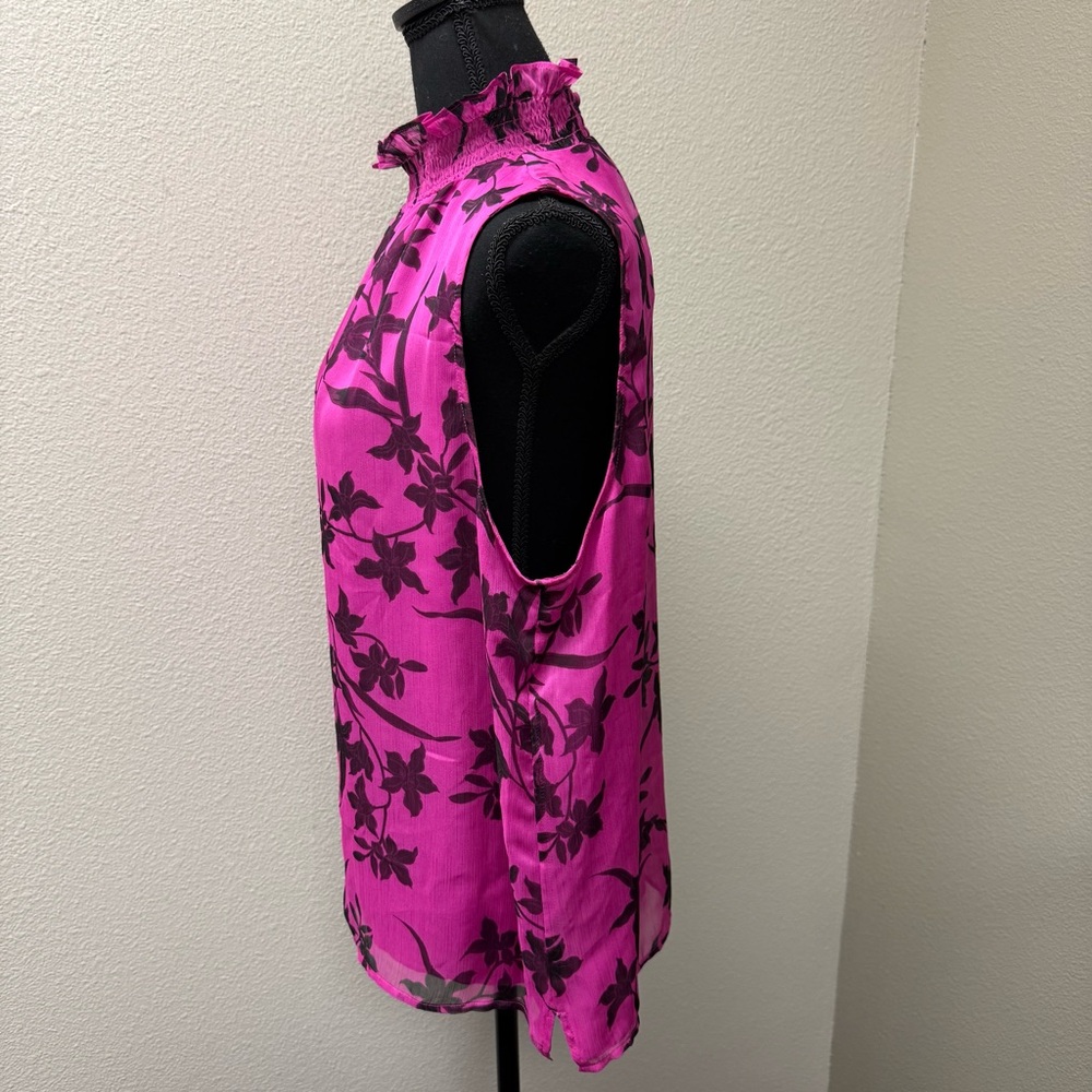 Vince Camuto Pink Floral Mock Neck Sleeveless Blouse Elegant Career Top L - Picture 4 of 10
